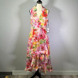 Adrianna Papell Collared Floral Women's Size 10 High-Low Dress NWT
